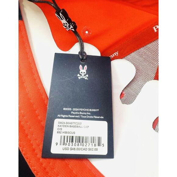 NWT $48 Psycho Bunny Men's Red Hibiscus Embroidered Big Bunny Baseball Cap S12 - Picture 10 of 12